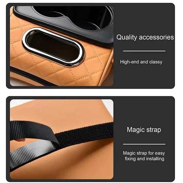Car Center Console Armrest Cover with Cup Holders – Breathable PU Leather | Soft Foam | Storage Pockets & Phone Holder