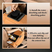 Car Center Console Armrest Cover with Cup Holders – Breathable PU Leather | Soft Foam | Storage Pockets & Phone Holder