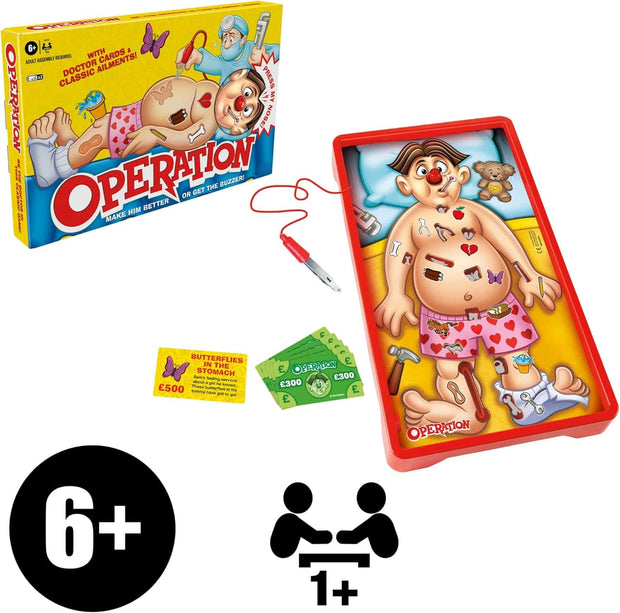 Classic Operation Electronic Board Game – Fun Family Surgery Challenge for 1+ Players (Ages 6+)