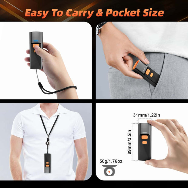 Mini 3-in-1 Wireless Barcode Scanner – Bluetooth, 2.4G & USB Compatible with Windows, Android, iOS (Includes Charging Dock)