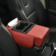 Car Center Console Armrest Cover with Cup Holders – Breathable PU Leather | Soft Foam | Storage Pockets & Phone Holder