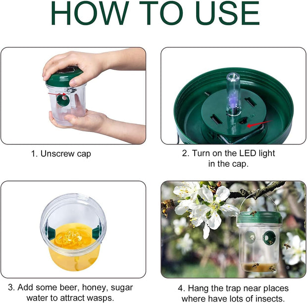 Solar-Powered Hanging Wasp Trap – Reusable Outdoor Insect Catcher for Yellow Jackets, Hornets, and Bees