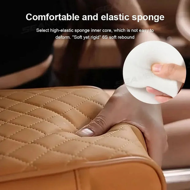 Car Center Console Armrest Cover with Cup Holders – Breathable PU Leather | Soft Foam | Storage Pockets & Phone Holder