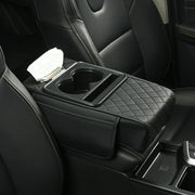 Car Center Console Armrest Cover with Cup Holders – Breathable PU Leather | Soft Foam | Storage Pockets & Phone Holder