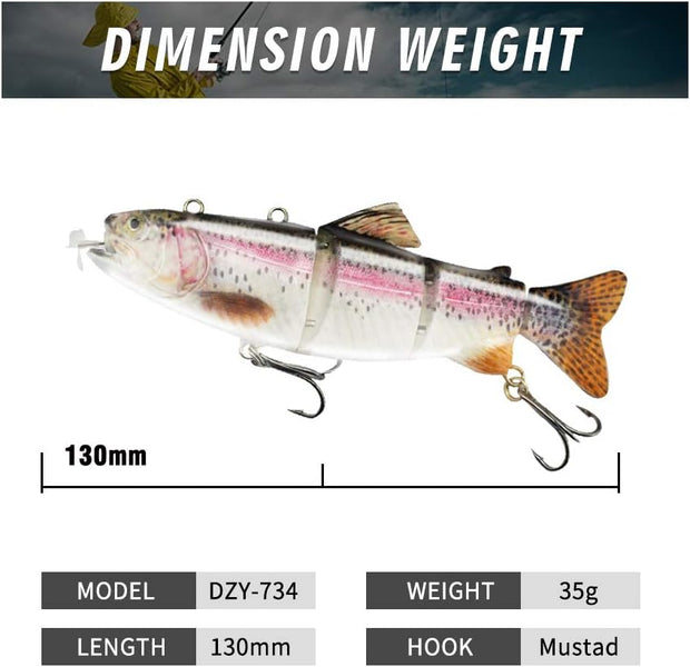 USB Rechargeable Robotic Fishing Lure – 4-Segment Self-Swimming Bait with LED Lights & Anti-Corrosion