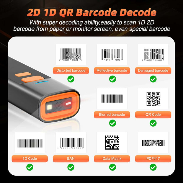 Mini 3-in-1 Wireless Barcode Scanner – Bluetooth, 2.4G & USB Compatible with Windows, Android, iOS (Includes Charging Dock)