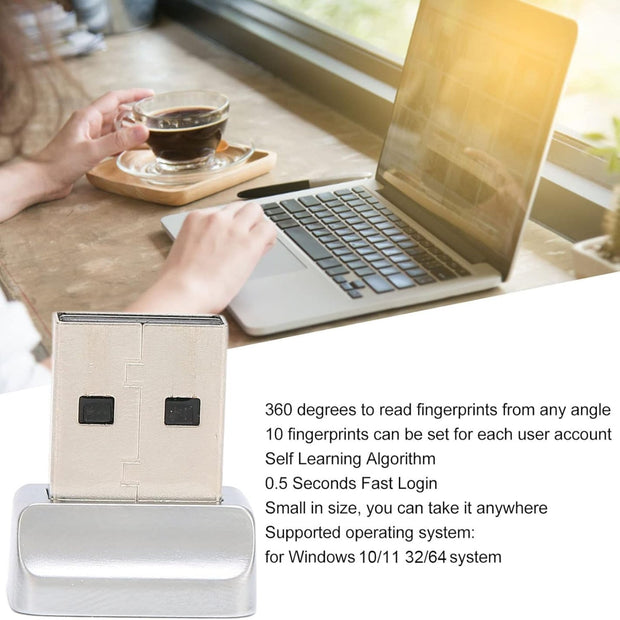 USB Fingerprint Reader – 0.05s 360° Sensor for Secure Windows Hello Login
