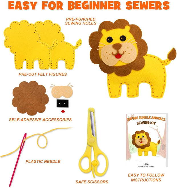 🦁 Jungle Animal Sewing Kit for Kids – Fun, Creative & Educational DIY Plush Craft Set