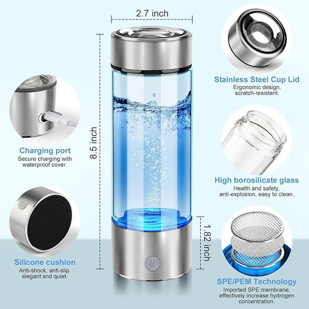 Portable  Hydrogen Water Bottle – SPE PEM Tech | Rechargeable | Up to 3000ppb |  Ideal for Daily Use, Office & Gifts