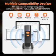 Mini 3-in-1 Wireless Barcode Scanner – Bluetooth, 2.4G & USB Compatible with Windows, Android, iOS (Includes Charging Dock)