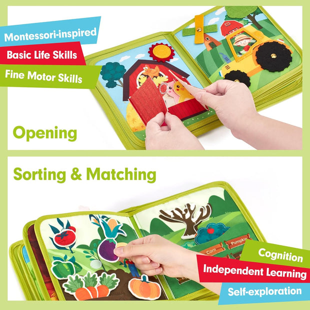 Busy Book for Toddlers 1-3 – Montessori Toys, Quiet Activity Board for Travel & Learning