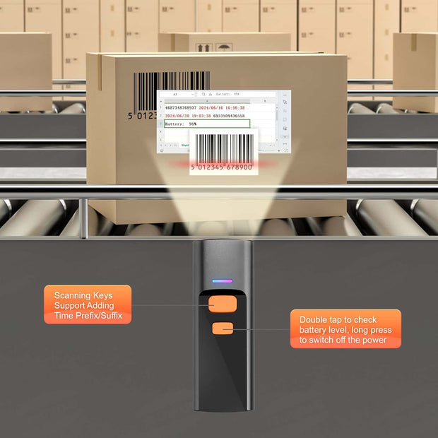 Mini 3-in-1 Wireless Barcode Scanner – Bluetooth, 2.4G & USB Compatible with Windows, Android, iOS (Includes Charging Dock)